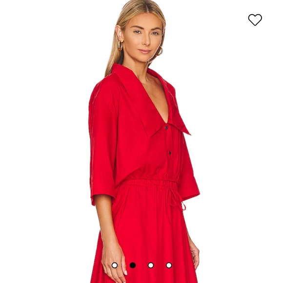 NWT Revolve SWF Cropped Flat Collar Shirt in Red - Picture 2 of 7